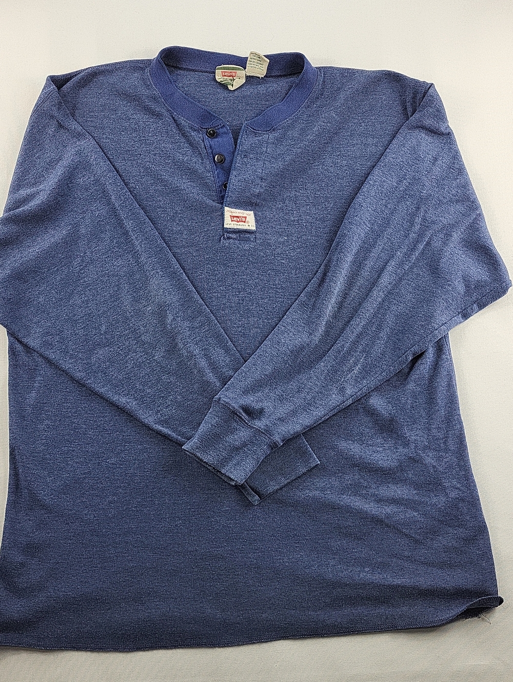 Vintage 90s Levi's Blue Henley Long Sleeve Shirt - Made in Korea
